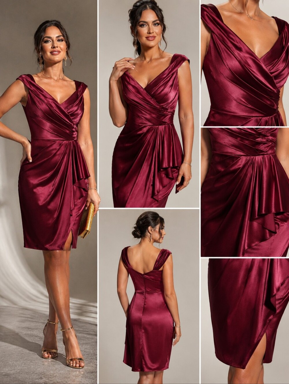 oleg cassini size 16 wine satin draped ruffle sheath dress nwt